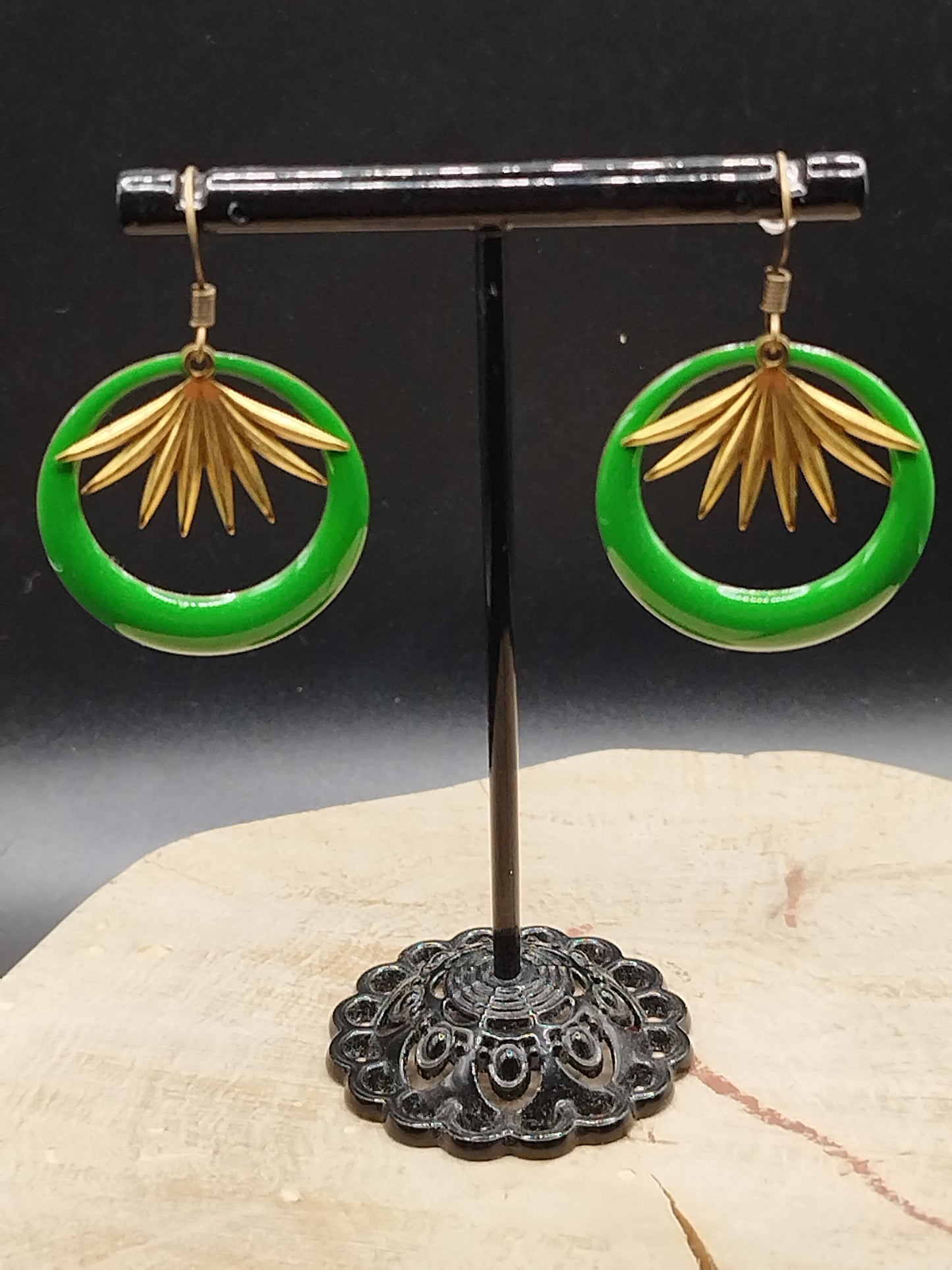Boucle d'oreille Vert et Doré